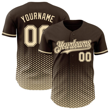 Custom Brown-Cream Geometric Hexagonal Dot Gradient Authentic Baseball Jersey