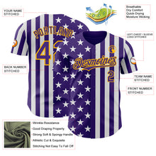Load image into Gallery viewer, Custom Purple White-Gold USA Flag Patriotic Split Stars and Stripes Authentic Baseball Jersey
