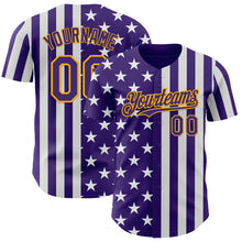 Load image into Gallery viewer, Custom Purple White-Gold USA Flag Patriotic Split Stars and Stripes Authentic Baseball Jersey
