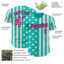 Laden Sie das Bild in den Galerie-Viewer, Custom Aqua Pink White-Navy USA Flag Patriotic Split Stars and Stripes Authentic Baseball Jersey
