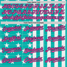 Laden Sie das Bild in den Galerie-Viewer, Custom Aqua Pink White-Navy USA Flag Patriotic Split Stars and Stripes Authentic Baseball Jersey
