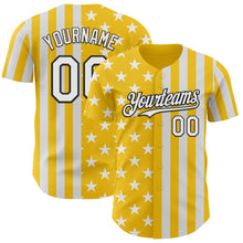 Load image into Gallery viewer, Custom Yellow White-Black USA Flag Patriotic Split Stars and Stripes Authentic Baseball Jersey
