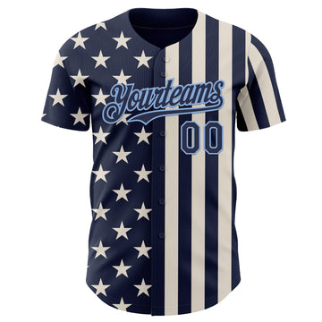 Custom Navy Cream-Light Blue USA Flag Patriotic Split Stars and Stripes Authentic Baseball Jersey