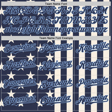 Laden Sie das Bild in den Galerie-Viewer, Custom Navy Cream-Light Blue USA Flag Patriotic Split Stars and Stripes Authentic Baseball Jersey
