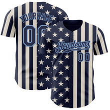 Laden Sie das Bild in den Galerie-Viewer, Custom Navy Cream-Light Blue USA Flag Patriotic Split Stars and Stripes Authentic Baseball Jersey
