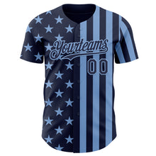 Load image into Gallery viewer, Custom Navy-Light Blue USA Flag Patriotic Split Stars and Stripes Authentic Baseball Jersey
