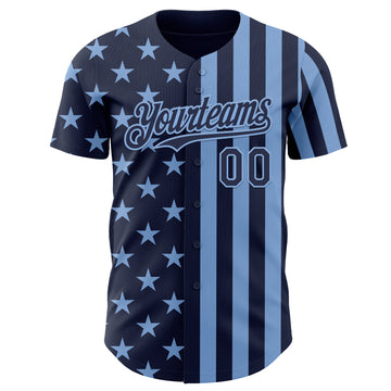 Custom Navy-Light Blue USA Flag Patriotic Split Stars and Stripes Authentic Baseball Jersey