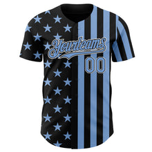 Load image into Gallery viewer, Custom Black Light Blue-White USA Flag Patriotic Split Stars and Stripes Authentic Baseball Jersey
