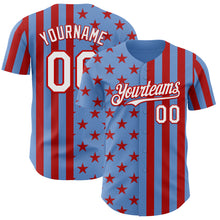 Charger l'image dans la galerie, Custom Powder Blue White-Red USA Flag Patriotic Split Stars and Stripes Authentic Baseball Jersey
