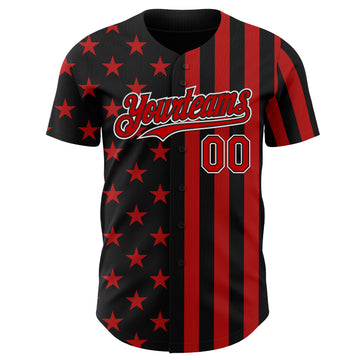 Custom Black Red-White USA Flag Patriotic Split Stars and Stripes Authentic Baseball Jersey