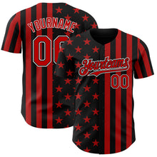 Laden Sie das Bild in den Galerie-Viewer, Custom Black Red-White USA Flag Patriotic Split Stars and Stripes Authentic Baseball Jersey
