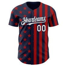 Load image into Gallery viewer, Custom Navy White-Red USA Flag Patriotic Split Stars and Stripes Authentic Baseball Jersey
