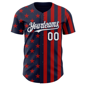 Custom Navy White-Red USA Flag Patriotic Split Stars and Stripes Authentic Baseball Jersey