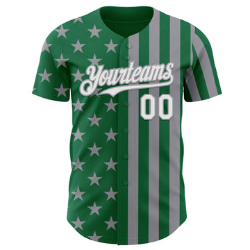 Custom Kelly Green White-Gray USA Flag Patriotic Split Stars and Stripes Authentic Baseball Jersey