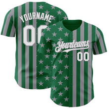 Load image into Gallery viewer, Custom Kelly Green White-Gray USA Flag Patriotic Split Stars and Stripes Authentic Baseball Jersey
