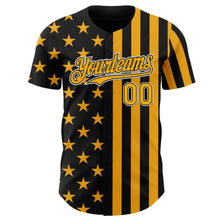 Загрузить изображение в средство просмотра галереи, Custom Black Gold-White USA Flag Patriotic Split Stars and Stripes Authentic Baseball Jersey

