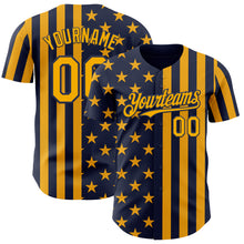 Load image into Gallery viewer, Custom Navy-Gold USA Flag Patriotic Split Stars and Stripes Authentic Baseball Jersey
