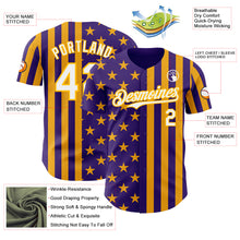 Load image into Gallery viewer, Custom Purple White-Gold USA Flag Patriotic Split Stars and Stripes Authentic Baseball Jersey
