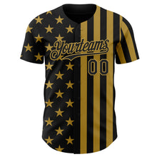 Laden Sie das Bild in den Galerie-Viewer, Custom Black-Old Gold USA Flag Patriotic Split Stars and Stripes Authentic Baseball Jersey

