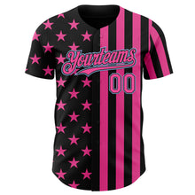Laden Sie das Bild in den Galerie-Viewer, Custom Black Pink-Light Blue USA Flag Patriotic Split Stars and Stripes Authentic Baseball Jersey
