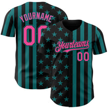 Laden Sie das Bild in den Galerie-Viewer, Custom Black Pink-Teal USA Flag Patriotic Split Stars and Stripes Authentic Baseball Jersey
