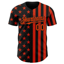 Laden Sie das Bild in den Galerie-Viewer, Custom Black-Orange USA Flag Patriotic Split Stars and Stripes Authentic Baseball Jersey
