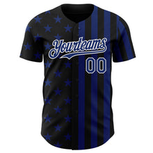 Load image into Gallery viewer, Custom Black Royal-White USA Flag Patriotic Split Stars and Stripes Authentic Baseball Jersey
