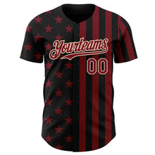 Load image into Gallery viewer, Custom Black Crimson-City Cream USA Flag Patriotic Split Stars and Stripes Authentic Baseball Jersey
