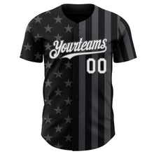 Laden Sie das Bild in den Galerie-Viewer, Custom Black White-Steel Gray USA Flag Patriotic Split Stars and Stripes Authentic Baseball Jersey
