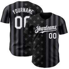 Laden Sie das Bild in den Galerie-Viewer, Custom Black White-Steel Gray USA Flag Patriotic Split Stars and Stripes Authentic Baseball Jersey
