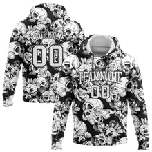 Load image into Gallery viewer, Custom Stitched Black White 3D Skull Fashion Flower Sports Pullover Sweatshirt Hoodie
