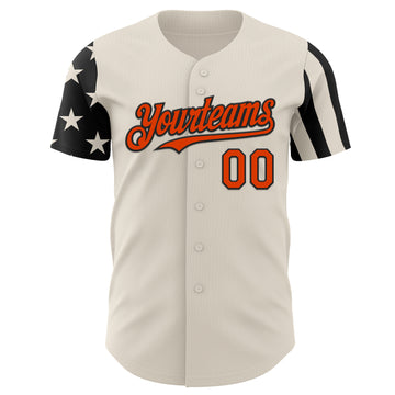 Custom Cream Orange-Black Two Tone USA Flag Sleeves Stars and Stripes Authentic Baseball Jersey