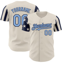 Laden Sie das Bild in den Galerie-Viewer, Custom Cream Light Blue-Navy Two Tone USA Flag Sleeves Stars and Stripes Authentic Baseball Jersey

