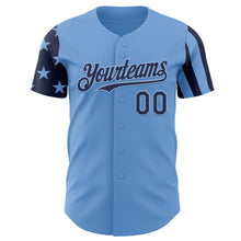 Charger l'image dans la galerie, Custom Light Blue-Navy Two Tone USA Flag Sleeves Stars and Stripes Authentic Baseball Jersey
