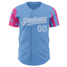 Laden Sie das Bild in den Galerie-Viewer, Custom Light Blue Pink-White Two Tone USA Flag Sleeves Stars and Stripes Authentic Baseball Jersey
