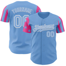 Laden Sie das Bild in den Galerie-Viewer, Custom Light Blue Pink-White Two Tone USA Flag Sleeves Stars and Stripes Authentic Baseball Jersey
