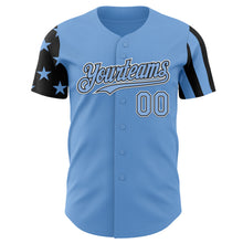 Laden Sie das Bild in den Galerie-Viewer, Custom Light Blue Black-White Two Tone USA Flag Sleeves Stars and Stripes Authentic Baseball Jersey
