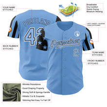 Laden Sie das Bild in den Galerie-Viewer, Custom Light Blue Black-White Two Tone USA Flag Sleeves Stars and Stripes Authentic Baseball Jersey
