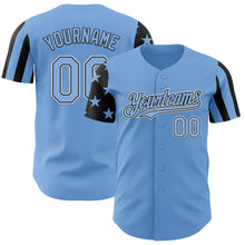 Laden Sie das Bild in den Galerie-Viewer, Custom Light Blue Black-White Two Tone USA Flag Sleeves Stars and Stripes Authentic Baseball Jersey
