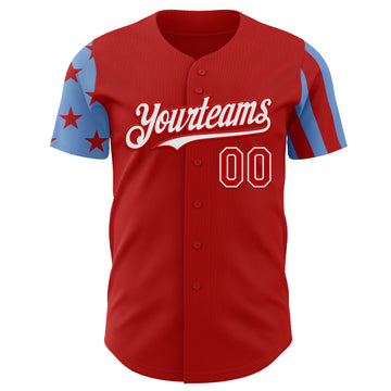 Custom Red Powder Blue-White Two Tone USA Flag Sleeves Stars and Stripes Authentic Baseball Jersey