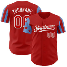 Laden Sie das Bild in den Galerie-Viewer, Custom Red Powder Blue-White Two Tone USA Flag Sleeves Stars and Stripes Authentic Baseball Jersey
