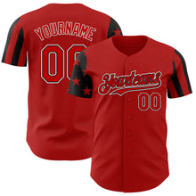 Laden Sie das Bild in den Galerie-Viewer, Custom Red Black-White Two Tone USA Flag Sleeves Stars and Stripes Authentic Baseball Jersey
