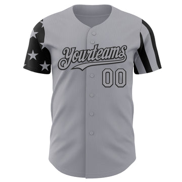 Custom Gray-Black Two Tone USA Flag Sleeves Stars and Stripes Authentic Baseball Jersey
