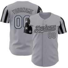 Laden Sie das Bild in den Galerie-Viewer, Custom Gray-Black Two Tone USA Flag Sleeves Stars and Stripes Authentic Baseball Jersey
