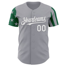 Load image into Gallery viewer, Custom Gray White-Kelly Green Two Tone USA Flag Sleeves Stars and Stripes Authentic Baseball Jersey
