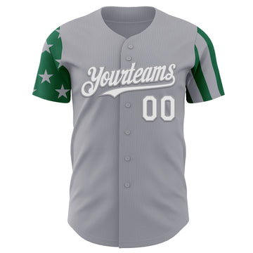 Custom Gray White-Kelly Green Two Tone USA Flag Sleeves Stars and Stripes Authentic Baseball Jersey