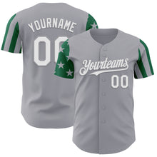 Load image into Gallery viewer, Custom Gray White-Kelly Green Two Tone USA Flag Sleeves Stars and Stripes Authentic Baseball Jersey
