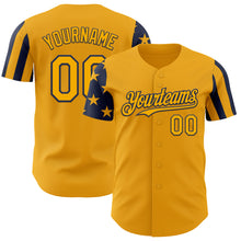 Load image into Gallery viewer, Custom Gold-Navy Two Tone USA Flag Sleeves Stars and Stripes Authentic Baseball Jersey
