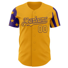Load image into Gallery viewer, Custom Gold-Purple Two Tone USA Flag Sleeves Stars and Stripes Authentic Baseball Jersey
