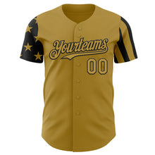 Load image into Gallery viewer, Custom Old Gold-Black Two Tone USA Flag Sleeves Stars and Stripes Authentic Baseball Jersey
